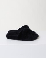 closed  soft ironed shearling sandal donkerblauw
